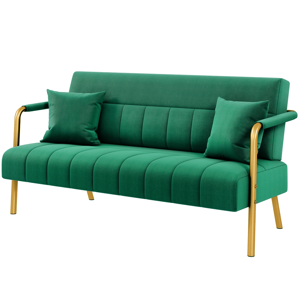 56.5″ W Upholstered Sofa Couch with Gold-tone Metal Arms and Legs