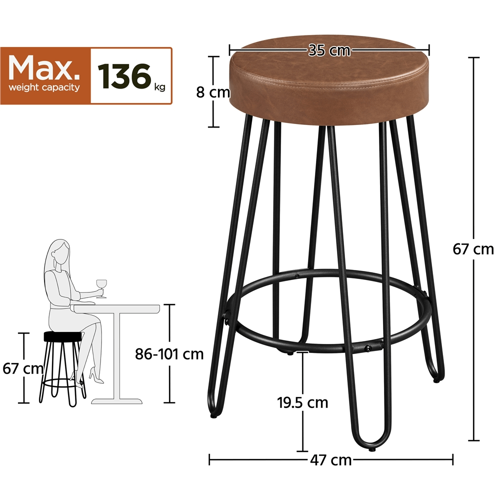 67 cm H Set of 2 Faux Leather Counter Stool