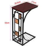 C-Shaped Metal-Wood End Table