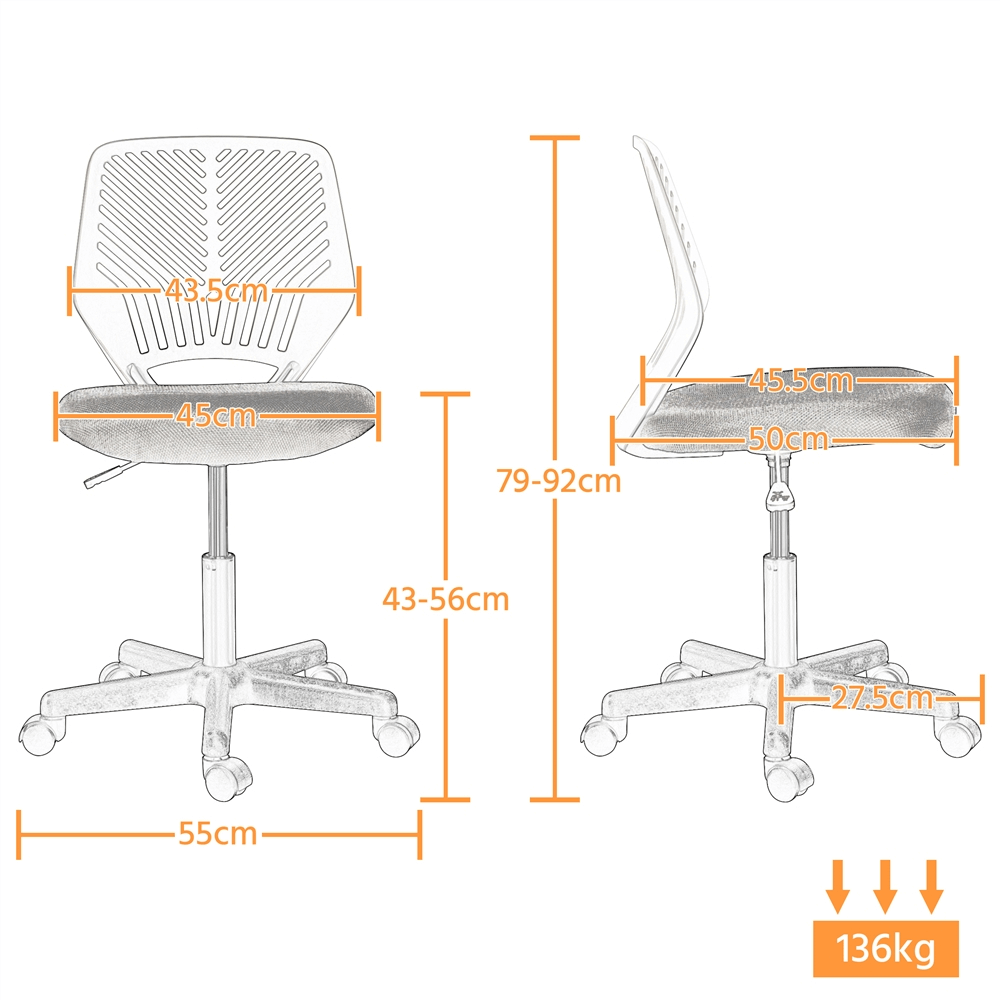 Mesh Armless Desk Chair with Adjustable Seat Height