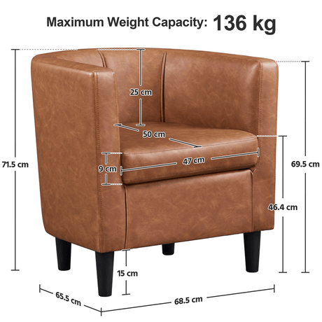 Faux Leather Barrel-shaped Chair w/ Curved Backrest