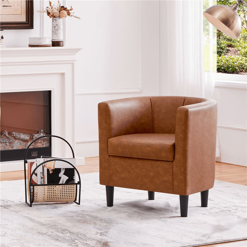 Faux Leather Barrel-shaped Chair w/ Curved Backrest