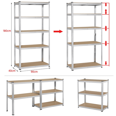 5-Tiered Galvanized Metal Shelf 875 kg Capacity