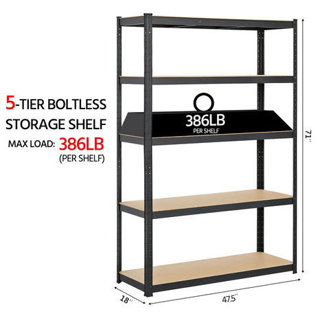 5-Tier Bolt-Free Metal Storage Shelving