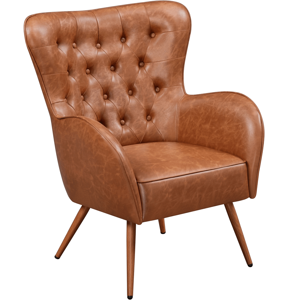 Faux Leather Accent Chair w/ Diamond Button Tufted High Back