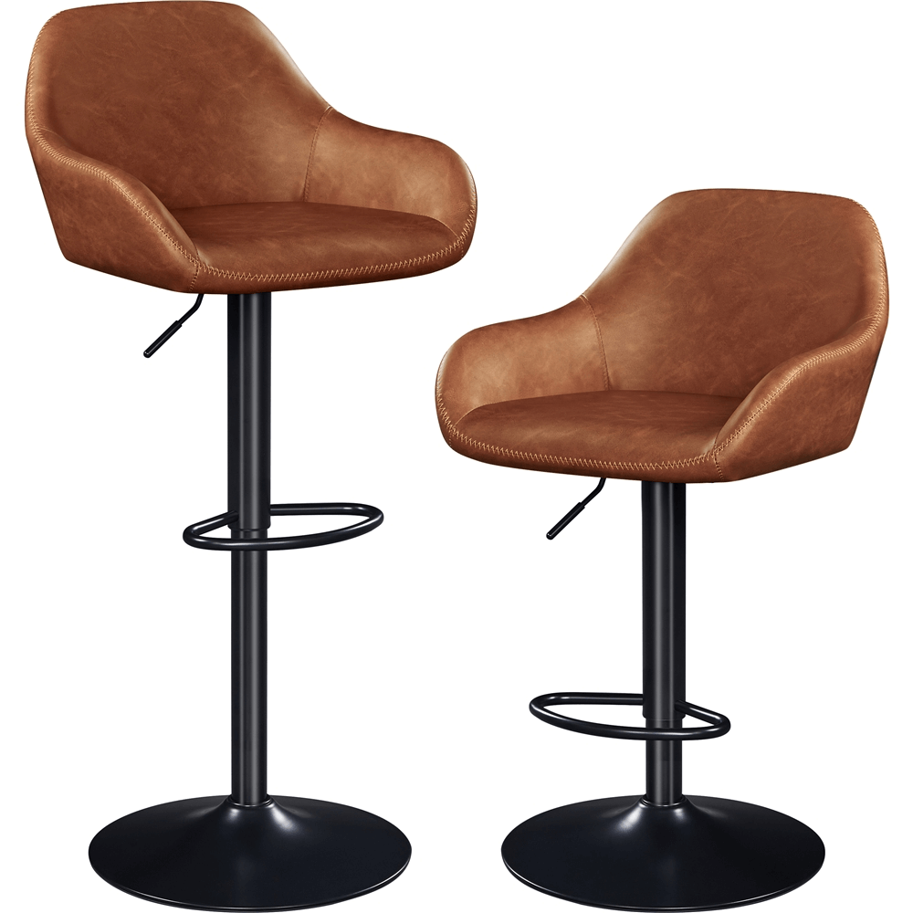 2pcs PU Leather Swivel Bar Stool Set with Adjustable Height