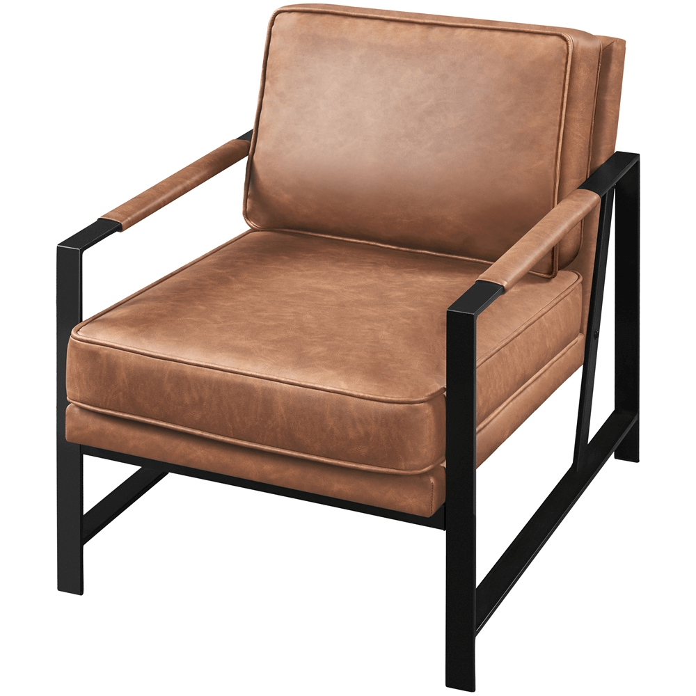 Faux Leather Upholstered Lounge Chair w/ Metal Arms