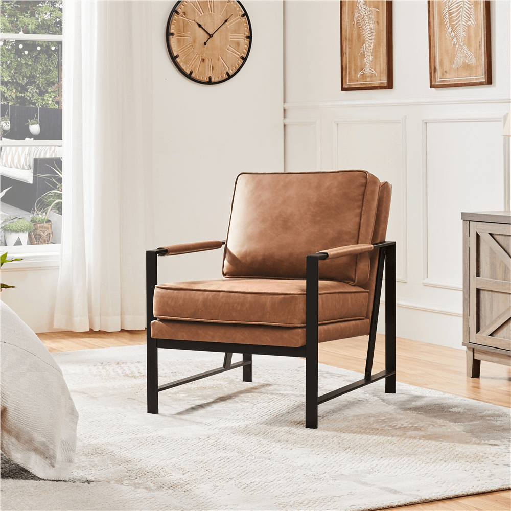 Faux Leather Upholstered Lounge Chair w/ Metal Arms