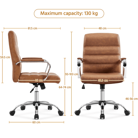 PU Leather Mid-Back Desk Chair with Chrome-Plated Steel Base