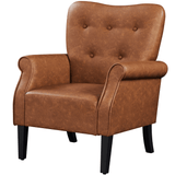 Faux Leather Accent Armchair w/ Tufted High Back