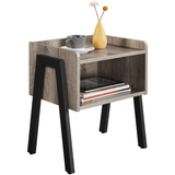 Metal-Wood Side Table with Open Front Storage Compartment