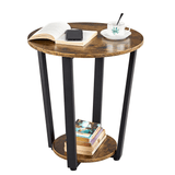 Round Metal-Wood Side Table with Storage Rack