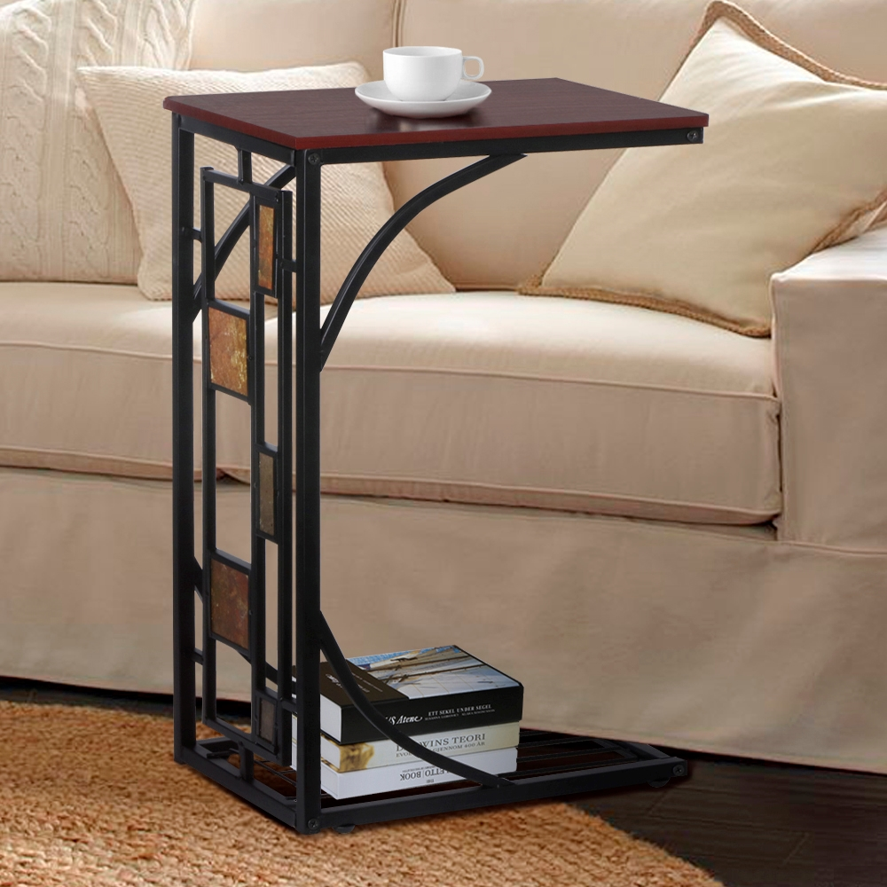 C-Shaped Metal-Wood End Table