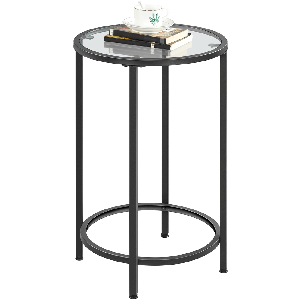 Round Accent Table with Glass Top and Metal Frame