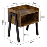 Metal-Wood Bedside Tables with Open Front Storage Compartment