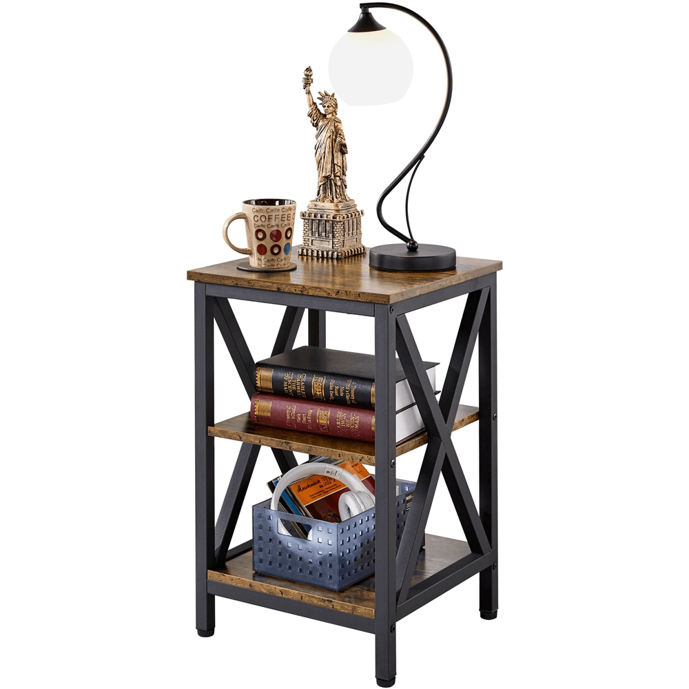 3 Tiers  X-Frame Metal-Wood Side Table