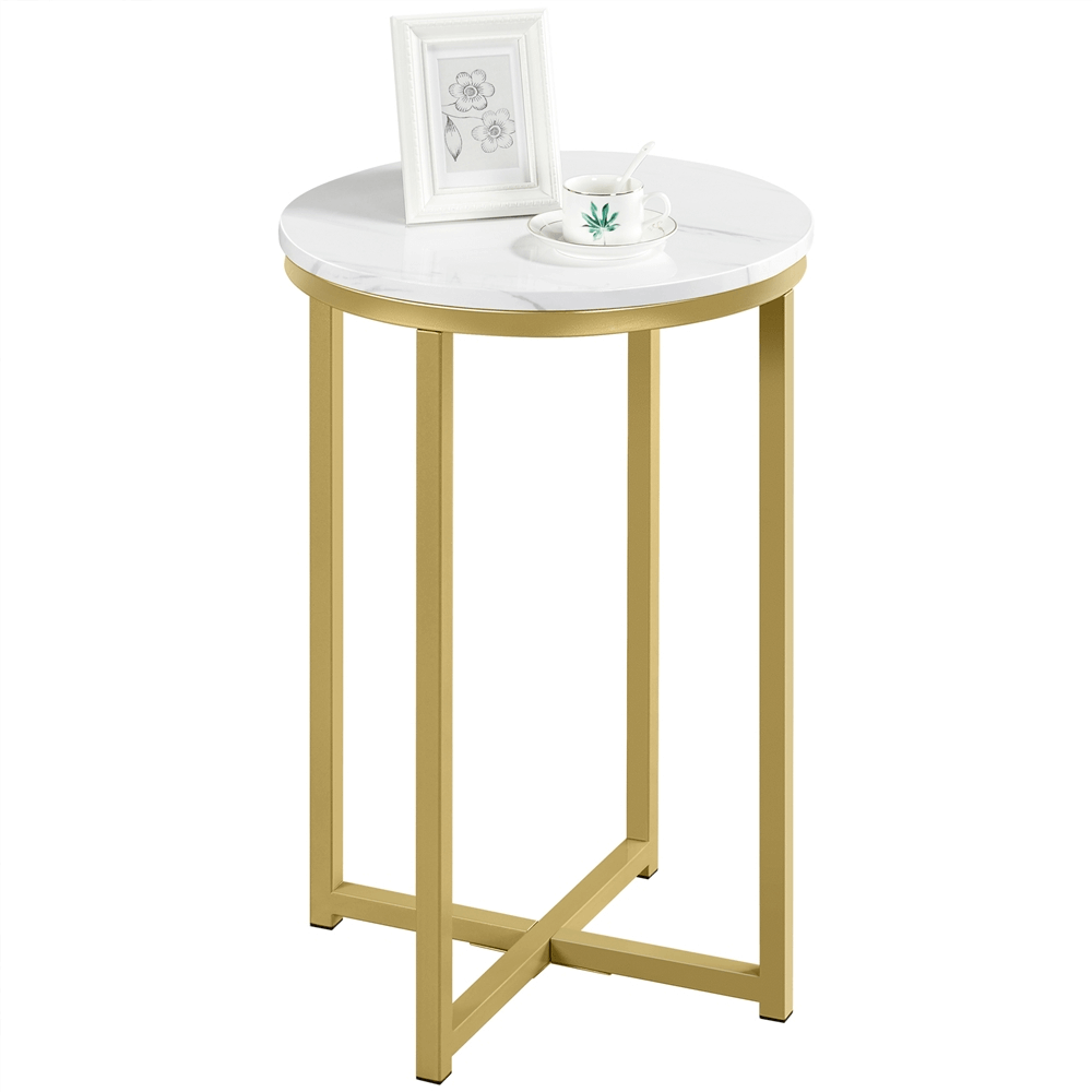 Round Faux Marble Side Table with Metal Legs