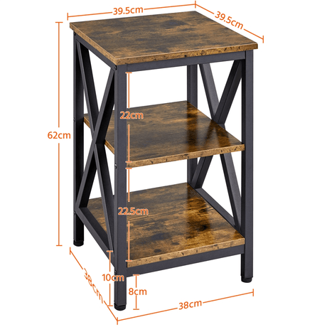 3 Tiers  X-Frame Metal-Wood Side Table