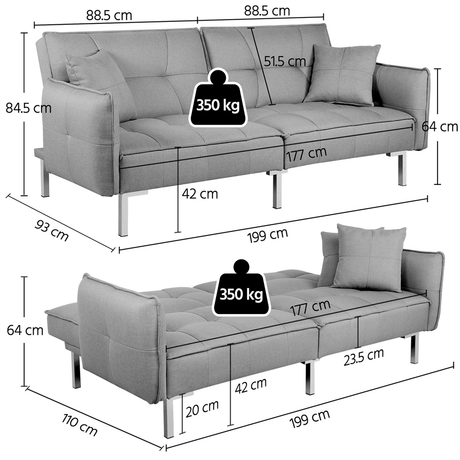 3-Seater Fabric Convertible Sofa Bed