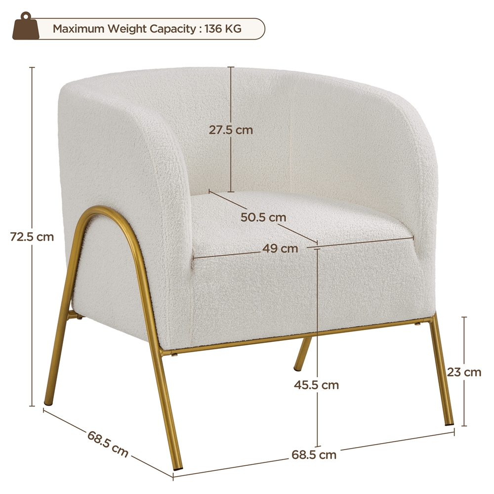 Boucle-Fass-Akzentstuhl mit goldfarbenen Metallbeinen