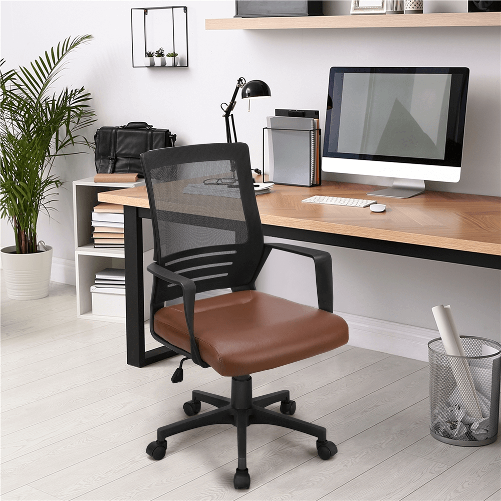 Mesh  Office Chair with Leather Padded Seat