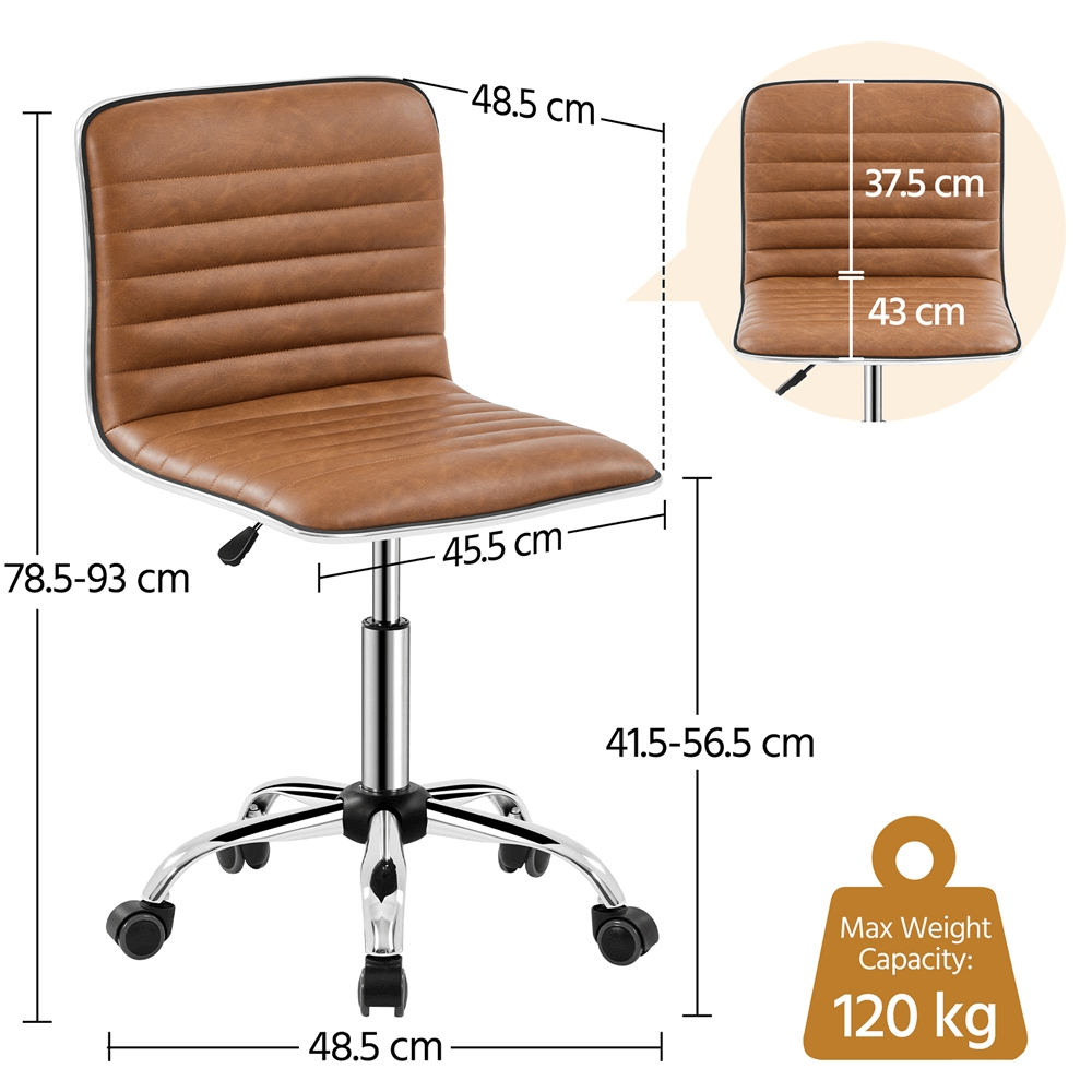 PU Leather Low Back Armless Task Chair with Chrome-Plated Metal Base