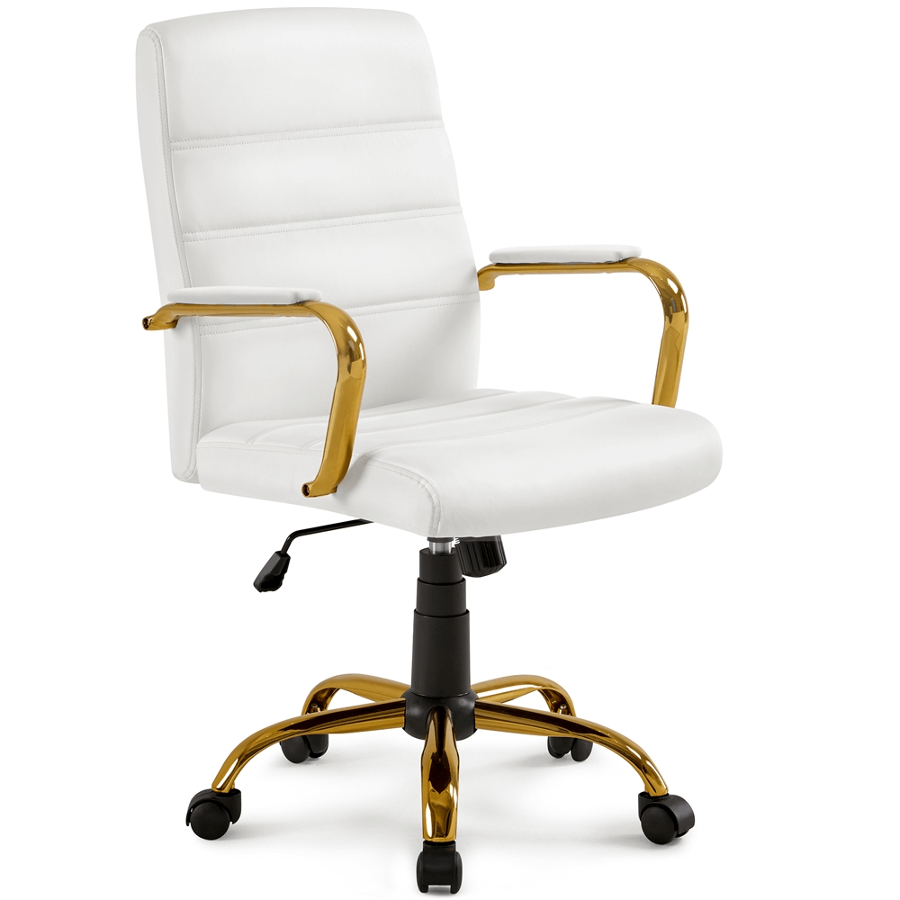 PU Leather Mid-Back Task Chair with Gold-Finish Metal Base