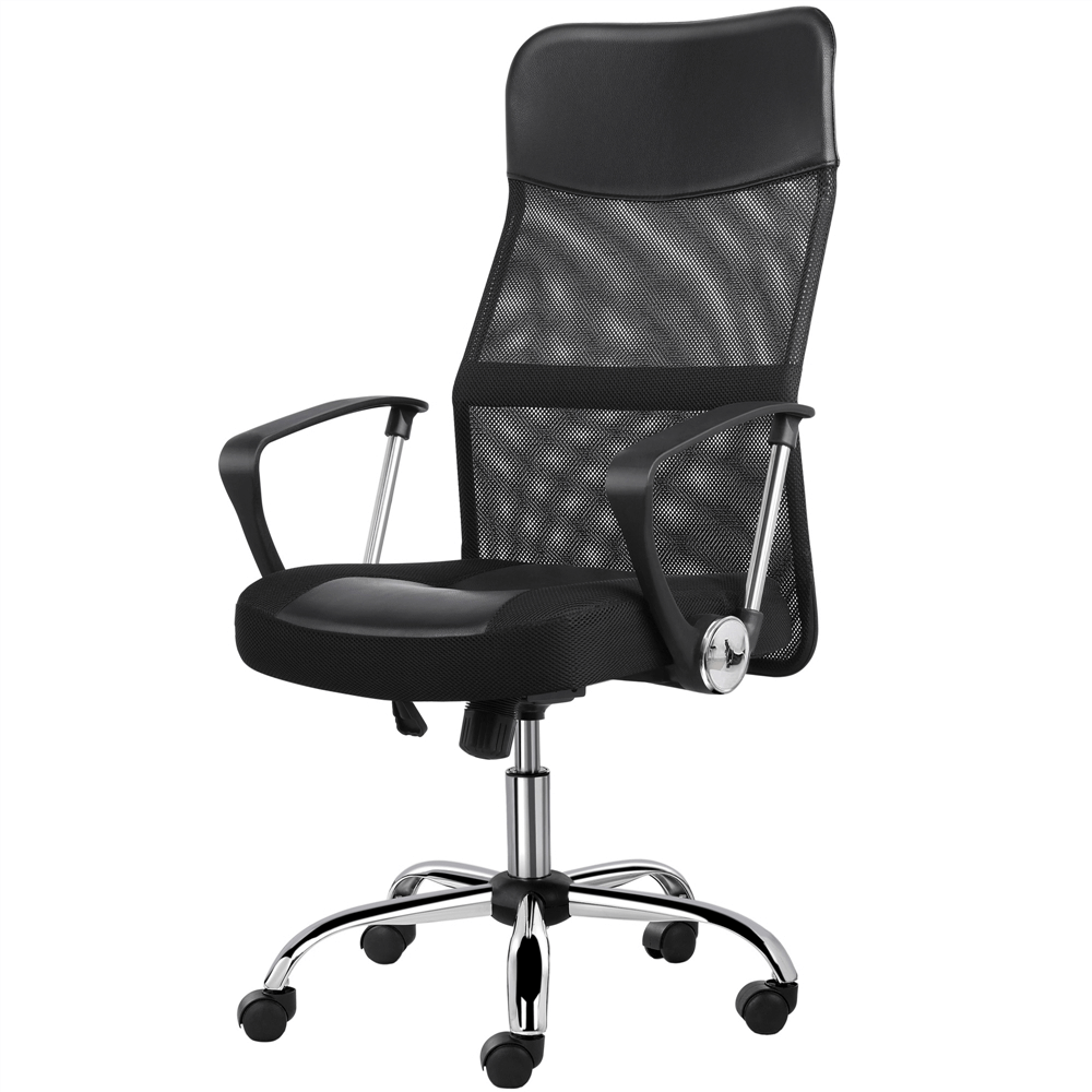 Mesh-Faux Leather High Back Office Chair with Chromed Metal Base