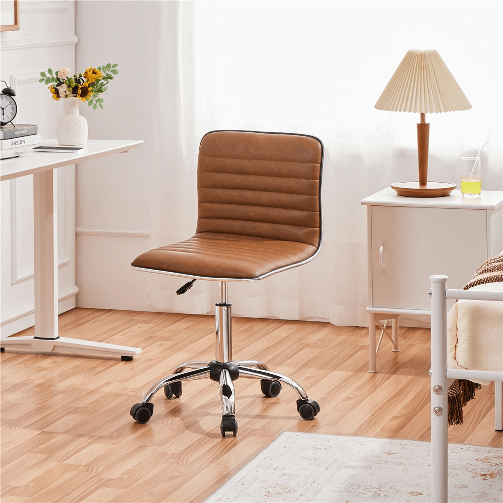 PU Leather Low Back Armless Task Chair with Chrome-Plated Metal Base