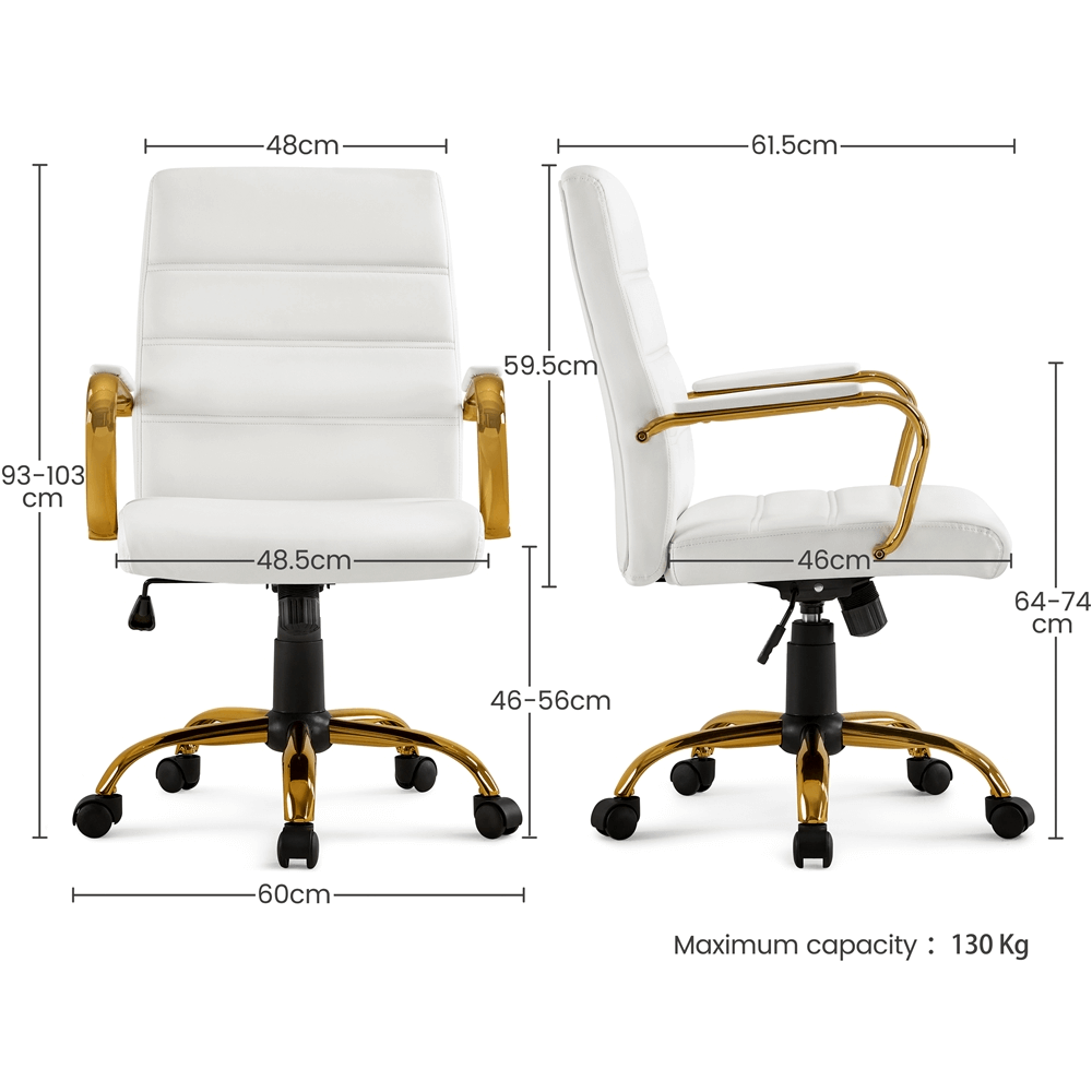 PU Leather Mid-Back Task Chair with Gold-Finish Metal Base