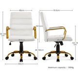 PU Leather Mid-Back Task Chair with Gold-Finish Metal Base