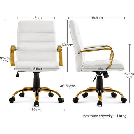 PU Leather Mid-Back Task Chair with Gold-Finish Metal Base