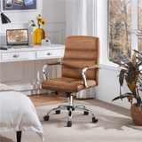 PU Leather Mid-Back Desk Chair with Chrome-Plated Steel Base