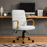 PU Leather Mid-Back Task Chair with Gold-Finish Metal Base