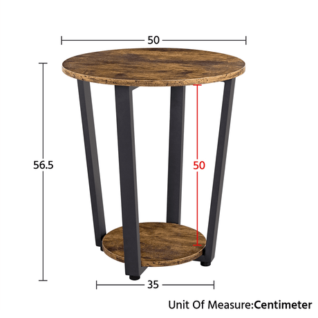 Round Metal-Wood Side Table with Storage Rack