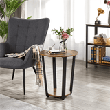 Round Metal-Wood Side Table with Storage Rack