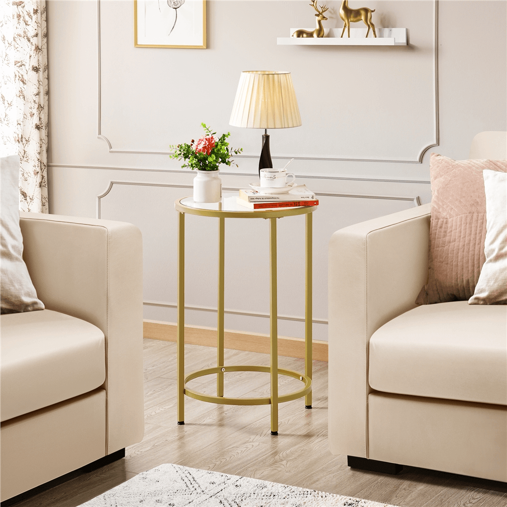 Round Accent Table with Glass Top and Metal Frame