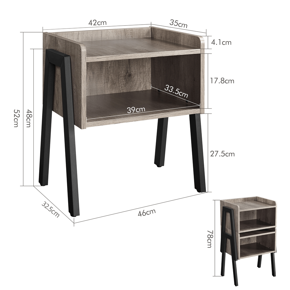 Metal-Wood Side Table with Open Front Storage Compartment