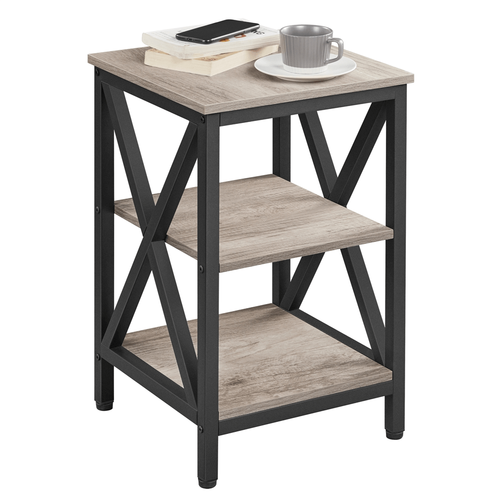 3 Tiers  X-Frame Metal-Wood Side Table