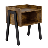 Metal-Wood Side Table with Open Front Storage Compartment