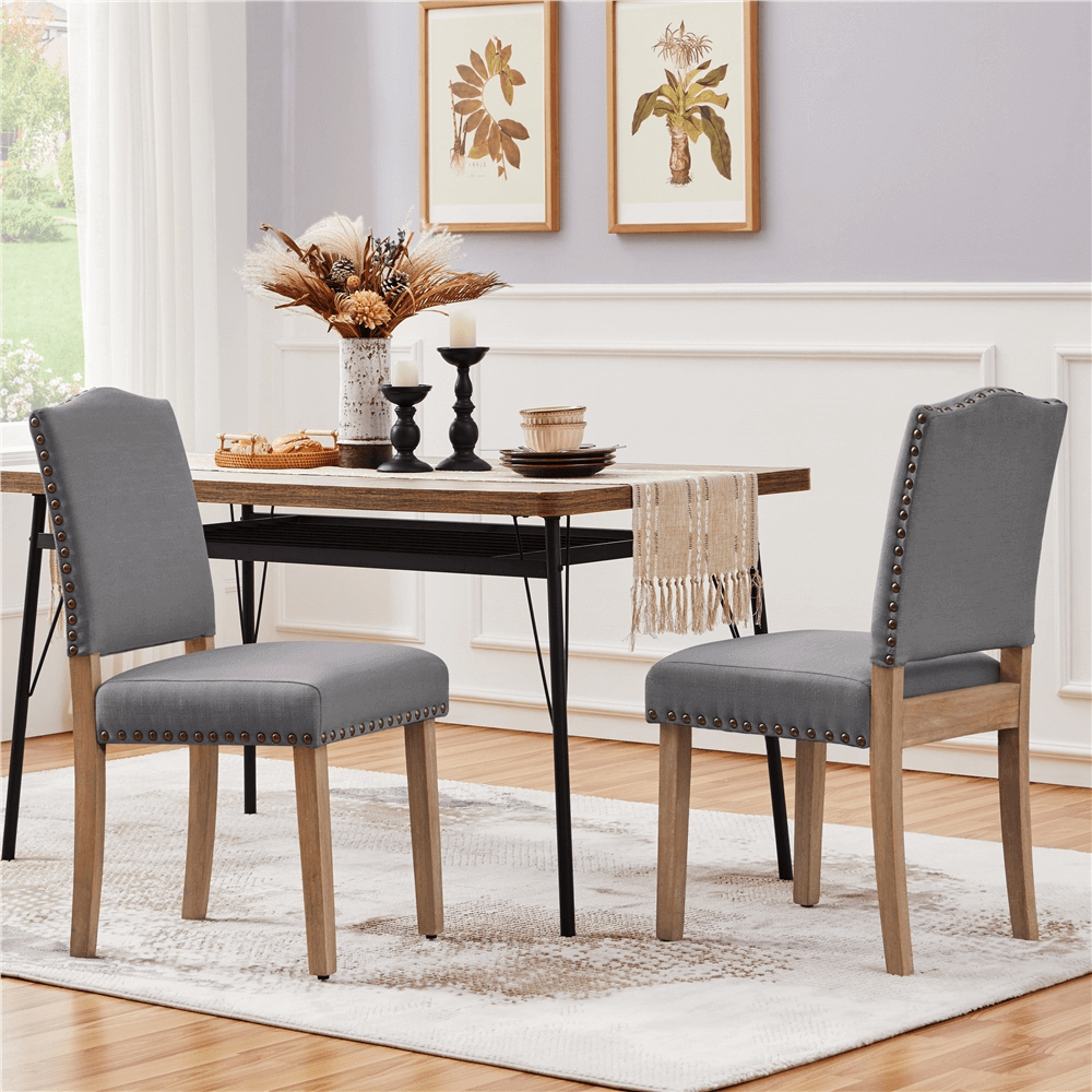 Fabric Upholstered Dining Chairs with Nailhead Trim