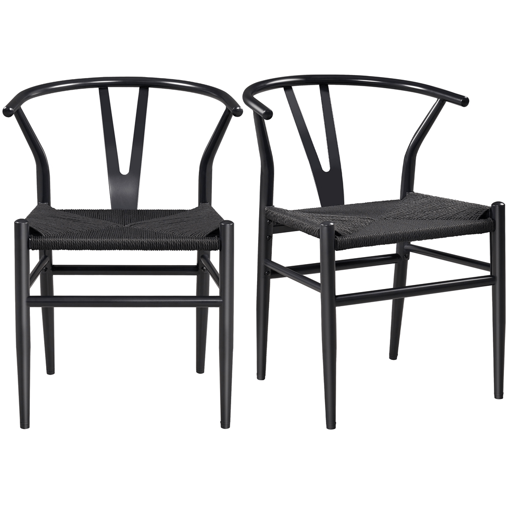 Y-Shaped Backrest Arm Chairs with Solid Metal Frame & Woven Seat