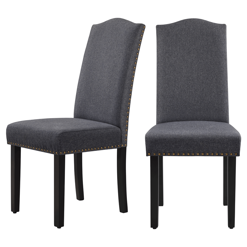 Fabric Upholstered Dining Chairs with Solid Wood Legs & Nailhead Trim