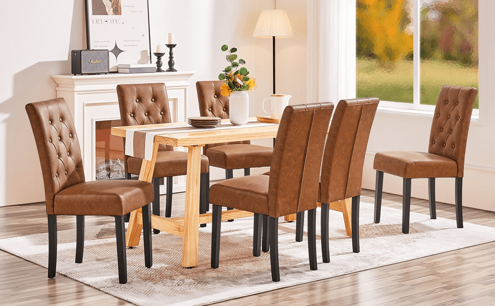 Faux Leather Dining Chairs with Solid Wood Legs