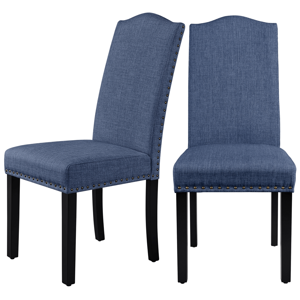 Fabric Upholstered Dining Chairs with Solid Wood Legs & Nailhead Trim