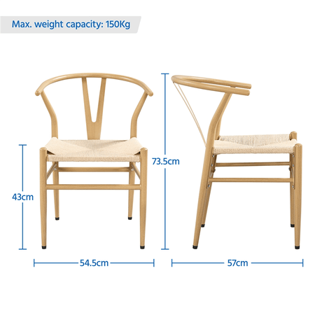 Y-Shaped Backrest Arm Chairs with Solid Metal Frame & Woven Seat