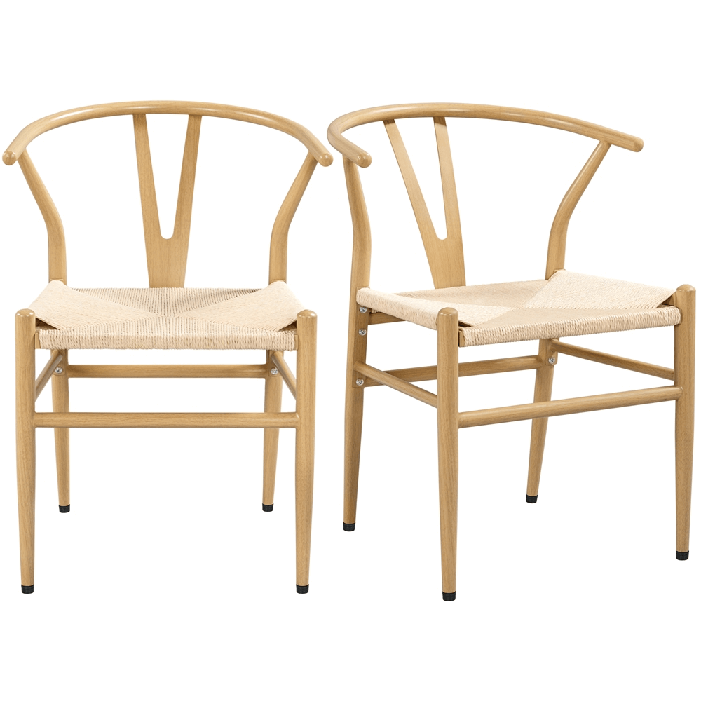 Y-Shaped Backrest Arm Chairs with Solid Metal Frame & Woven Seat