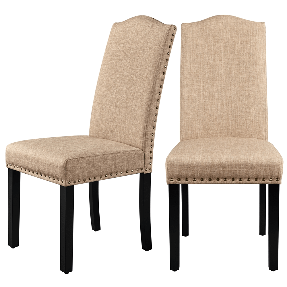 Fabric Upholstered Dining Chairs with Solid Wood Legs & Nailhead Trim