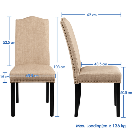 Fabric Upholstered Dining Chairs with Solid Wood Legs & Nailhead Trim