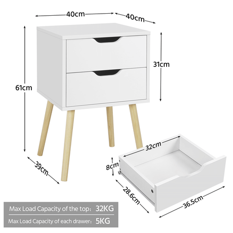 Wooden End Table w/ 2 Drawers and Wood Legs